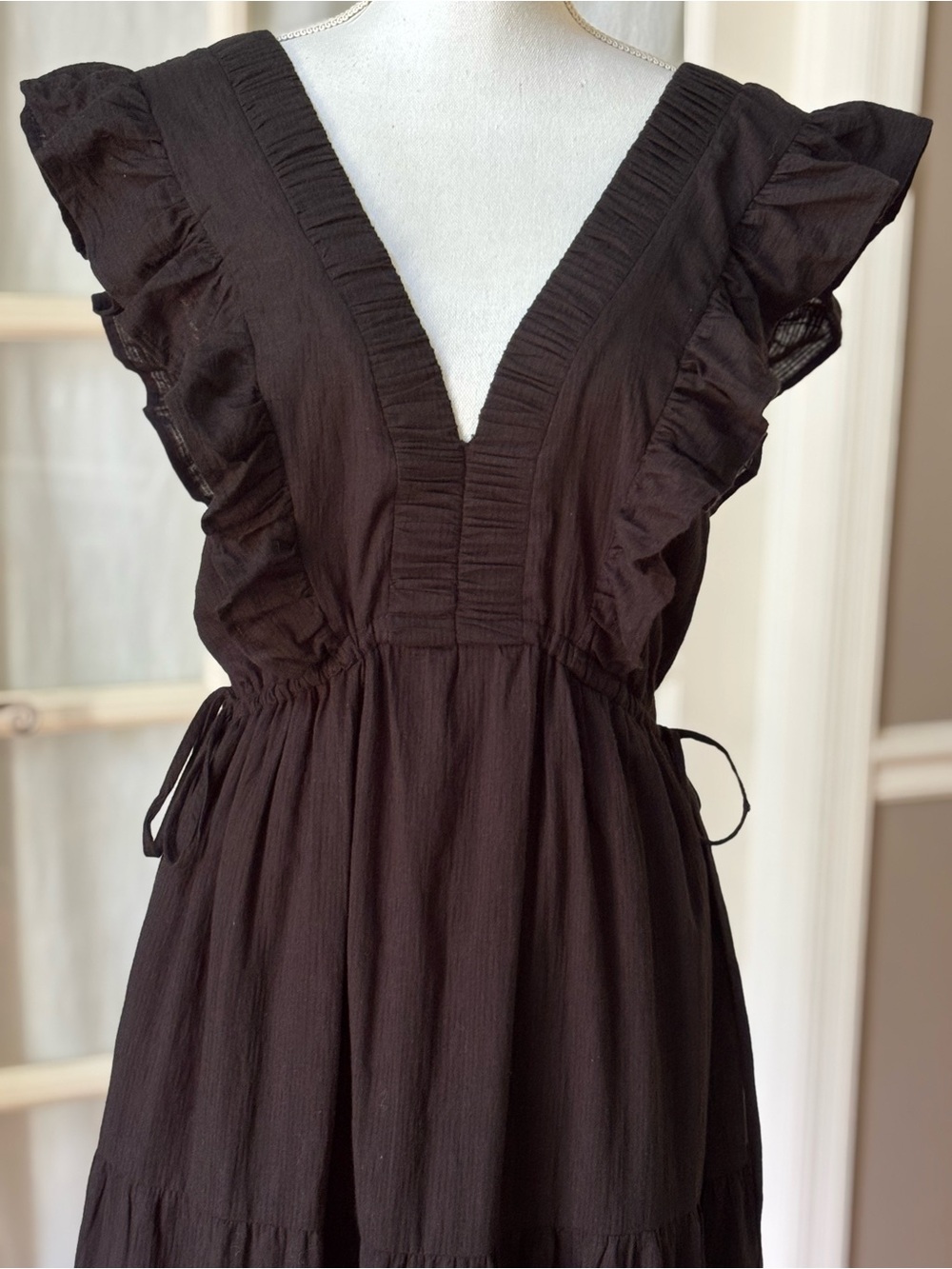 Strut & Bolt NWT Micah Tereu Black Cotton Ruffle Tiered Midi Dress S Cottagecore - Picture 2 of 15